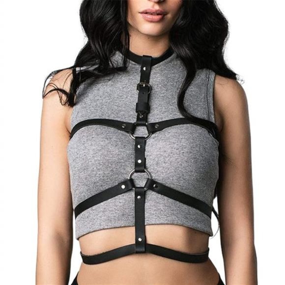 Bodiy Women Waist Harness Belt Black Punk Leather Body Chain Adjustable Gothic